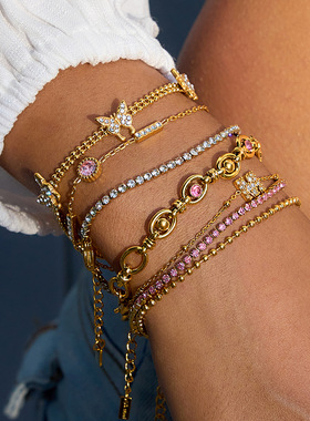 欧美不锈钢锆石手链女轻奢高级感不掉色钛钢饰品爆款