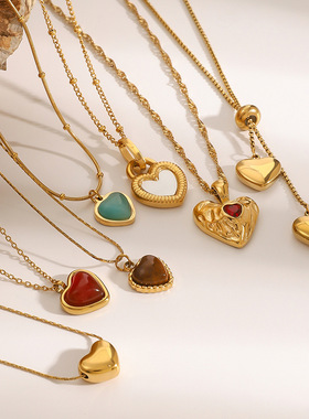 欧美不锈钢爱心项链高级感吊坠锁骨链钛钢项饰品necklace