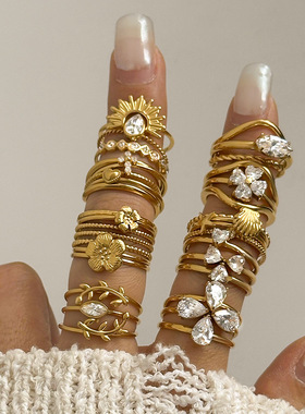 欧美钛钢叠戴戒指女小众设计指环不掉色不锈钢rings