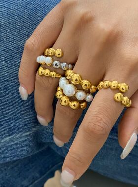 欧美珍珠戒指钛钢不掉色高级感饰品不锈钢rings