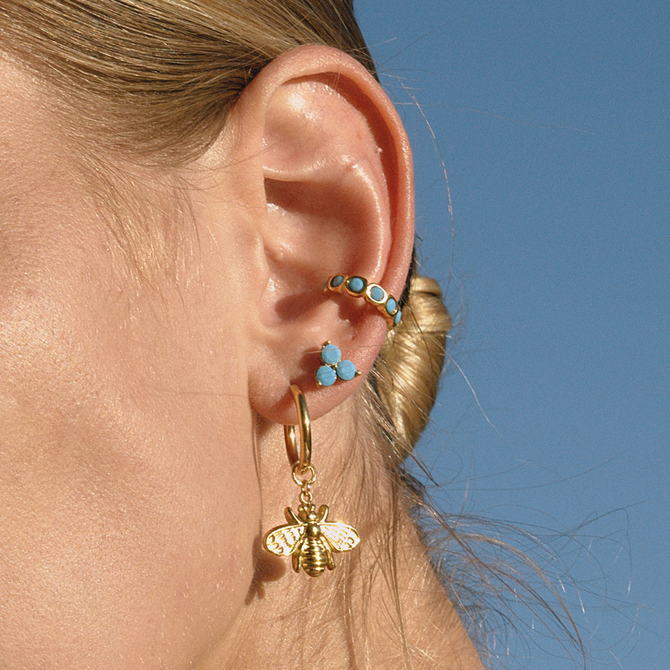 钛钢蜜蜂耳环小众轻奢蓝松石耳钉不锈钢饰品女高级感耳饰