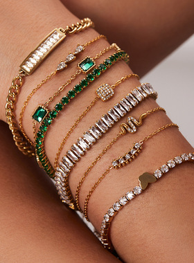 INS风女式新款钛钢手链18K金不锈钢镶嵌锆石手饰时尚百搭手链饰品