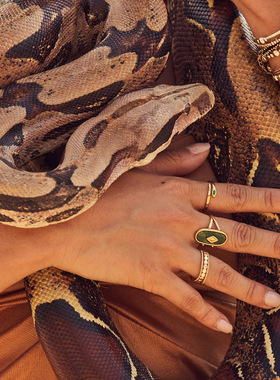 复古18K金不锈钢天然非洲玉石头开口戒指高级感欧美风戒指饰品