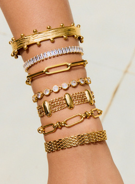 欧美不锈钢锆石手链女轻奢高级感不掉色钛钢饰品爆款