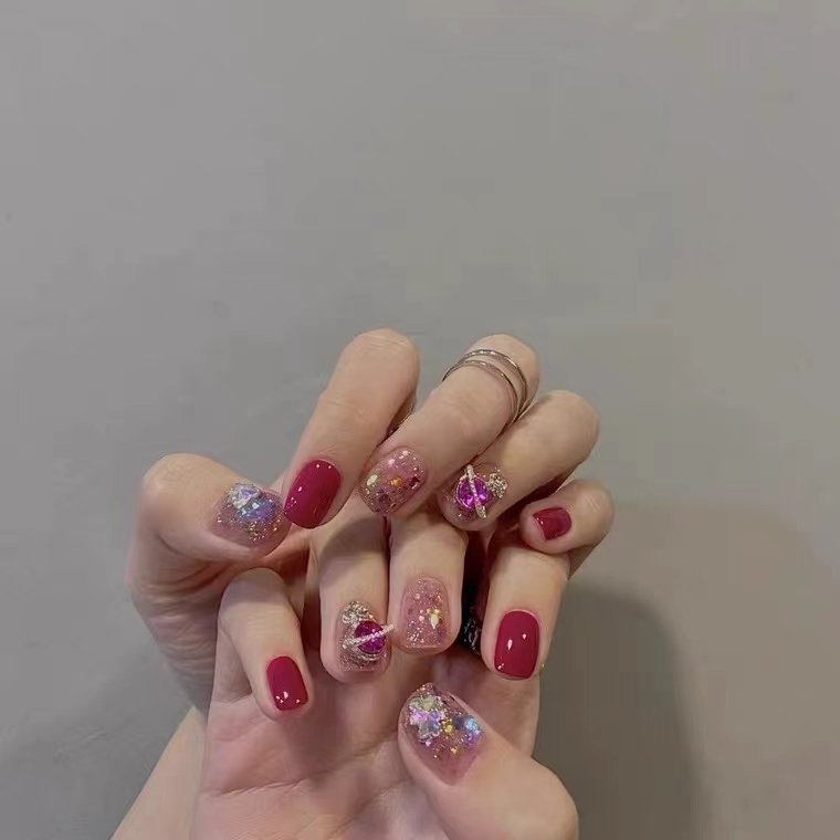 假指甲贴片成品 玫红色土星甜酷少女 可穿戴甲片定制手工美甲贴片,彩妆/香水/美妆工具,美甲工具,淘宝优惠券,粉丝福利购,淘宝优惠卷