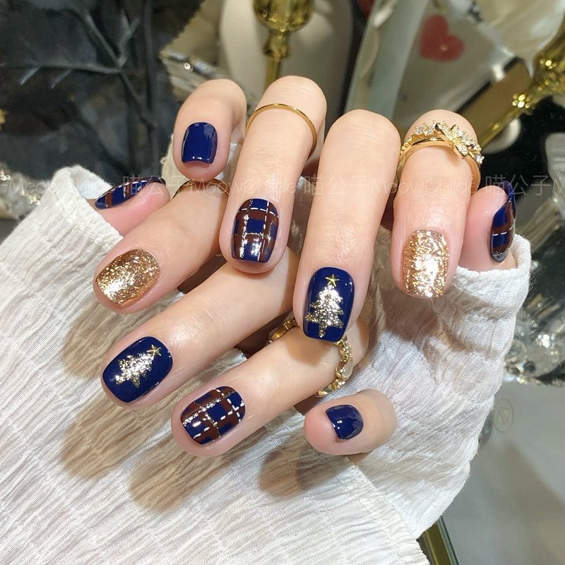 假指甲贴片成品穿戴甲片英伦之恋秋冬蓝色显白气质定制手工美甲,彩妆/香水/美妆工具,美甲工具,淘宝优惠券,粉丝福利购,淘宝优惠卷