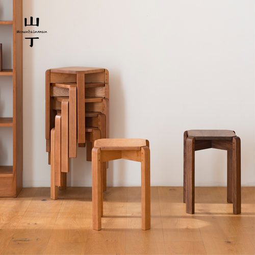 山丁纯原木叠摞凳木蜡油涂装