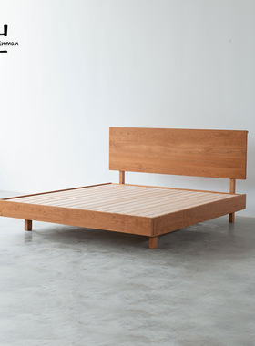 山丁 围檐床 原创复古纯实木床主卧简约北欧黑胡桃樱桃白蜡悬浮床