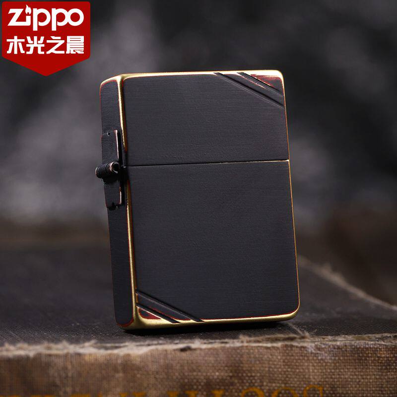 正版打火机煤油zippo原装铜红与黑切角1935复刻炭黑烧收藏男士礼
