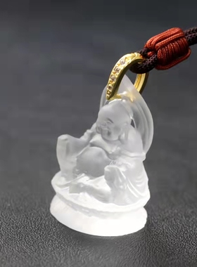 古法琉璃佛像吊坠 南无弥勒尊佛项链 立体白色弥勒笑佛挂件男女款