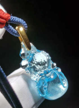 海蓝色男女葫芦挂件古法琉璃