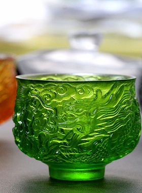 中式琉璃霸气主人龙腾杯茶道茶艺祥云腾龙绿色礼品龙图腾功夫茶杯