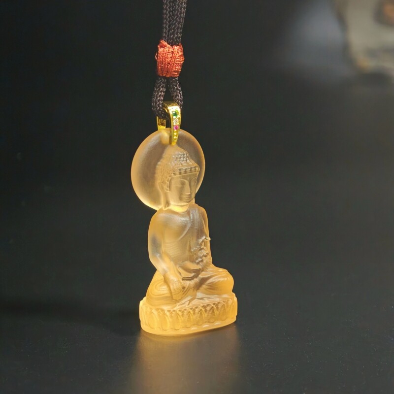 古法琉璃静安寺玉佛立体吊坠