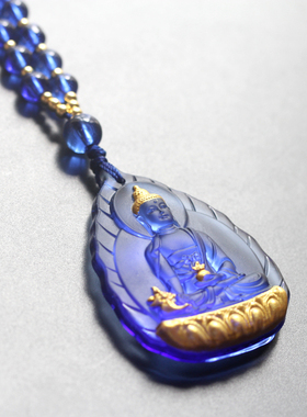 镶嵌琉璃药师佛吊坠鎏金彩绘密宗