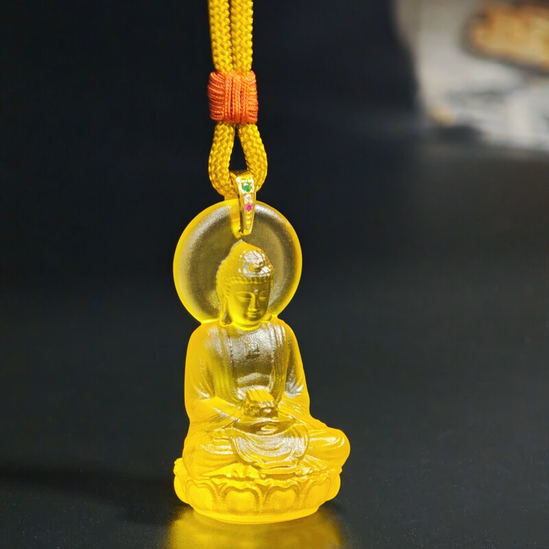 三宝佛惠古琉璃吊坠结缘品药师佛