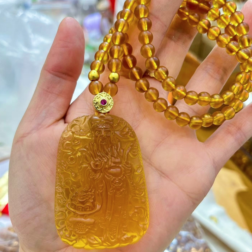 惠古琉璃关公108颗琉璃珠项链民族风武财神毛衣链长款吊坠挂件