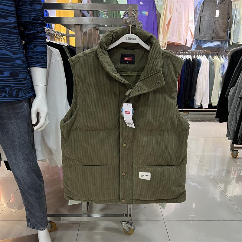 班尼路羽绒背心冬季新款男装休闲灯芯绒轻便保暖外套8822308M009