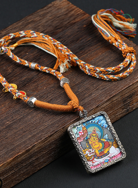 唐卡吊坠黑黄财神毛衣链护身符绿度母藏式佛牌嘎乌盒项链男女通用