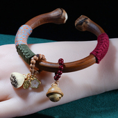 新品 国风复古鸡血藤手镯菩提金刚流苏手镯手串民族风手工编织粗藤