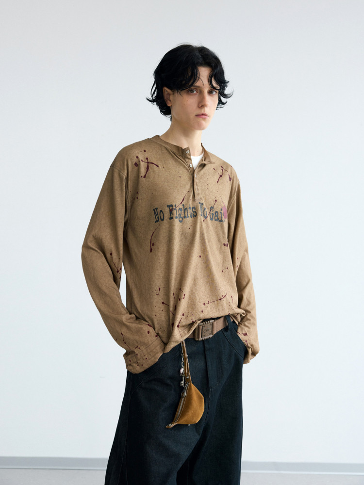 PEOPLESENSE Distressed Ink Splash Henley Tee – Your New Vibe! - Product image 3