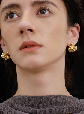 JILIFANG 烟花 高级气质复古风时髦小众灵动圆珠串珠耳钉银针耳环