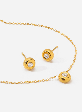 JILIFANG 长期主义 经典mini小圆珠镶钻精致小巧项链耳钉礼物套装