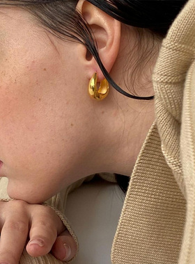 法国潮牌 chunky earring欧美极简光面黄铜镀18K金色水滴耳环耳扣
