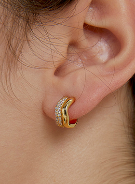 JILIFANG 欧美风波浪不规则设计感气质小巧精致微镶人工锆钻耳环