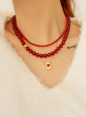 冰透红玛瑙复古新中式本命年新年红色转运珠轻奢秋冬串珠锁骨项链