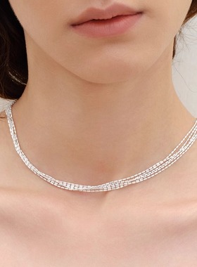 JILIFANG 波光粼粼 原创高级感小众百搭简约多层流苏银色叠戴项链