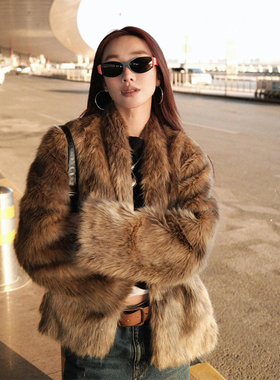 fanss棕色短款环保皮草女款2025新款海宁年轻款狐狸毛厚外套冬季