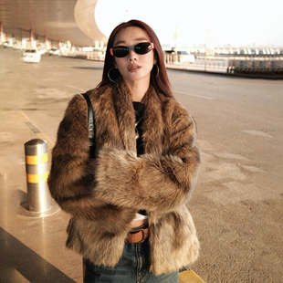 狐狸毛厚外套冬季 fanss棕色短款 海宁年轻款 2025新款 环保皮草女款