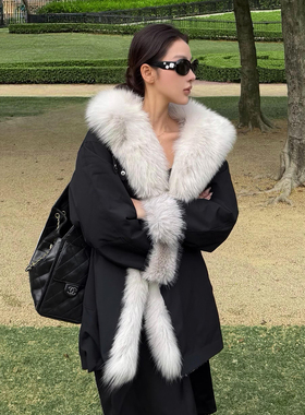 黑色派克服加厚毛内胆外套女2025新款海宁年轻款冬季环保皮草大衣