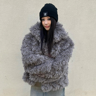 皮毛一体韩系羊羔毛外套女2025新款 超好看棕色毛茸茸环保皮草冬厚