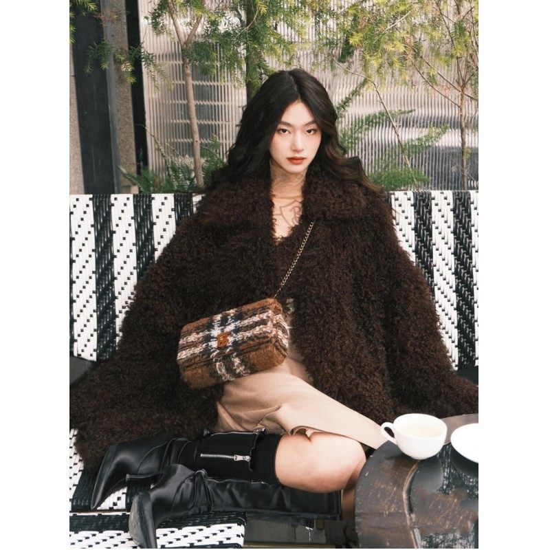 皮毛一体黑色羊羔毛外套女2025新款韩系毛茸茸环保皮草大衣冬季厚,女装/女士精品,皮草,淘宝优惠券,粉丝福利购,淘宝优惠卷