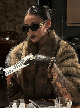 棕色环保狐狸毛皮草女款2025新款海宁时尚气质年轻款冬季毛毛外套