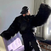 流行冬季 海宁时尚 厚环保 狐狸皮草外套女2025新款 黑色毛茸茸年轻款