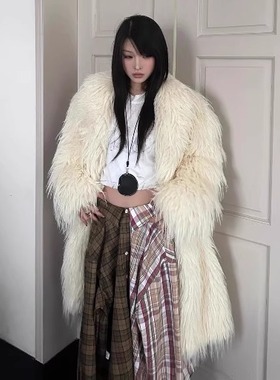 白色长款环保皮草外套女2025新款爆款海宁年轻毛茸茸狐狸大衣冬厚