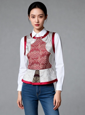【阿泯娜】马甲女 撞色提花民族风织锦缎新款时尚马甲37532DW37