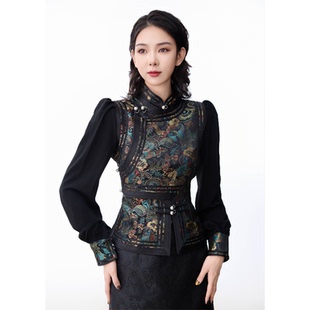 【阿泯娜】XF2503时尚气质民族风纱袖马甲短款上衣女装外套