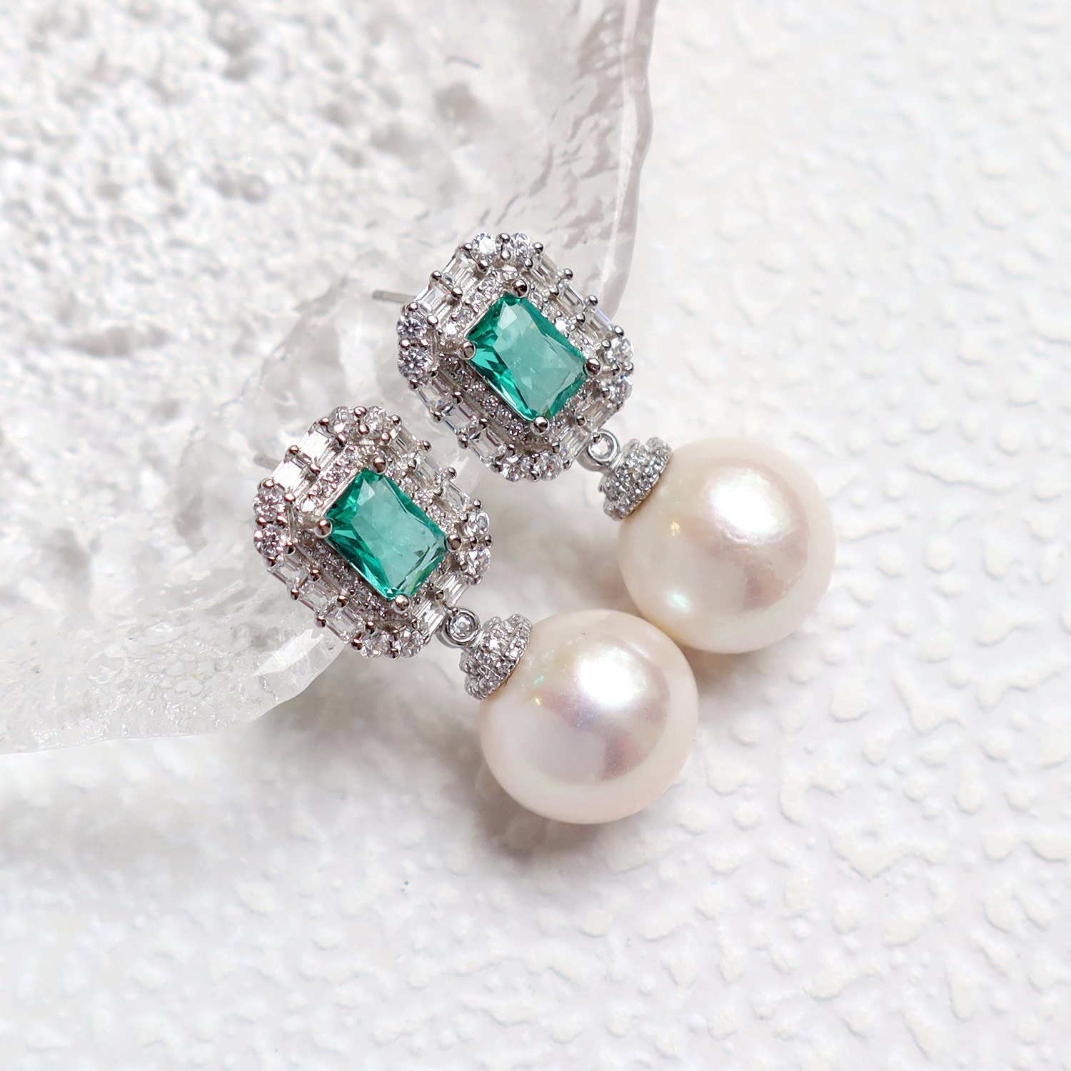 【Zhuella珠艾乐】12-13mm淡水爱迪生珍珠925银绿锆石耳钉,珠宝/钻石/翡翠,耳饰,淘宝优惠券,粉丝福利购,淘宝优惠卷