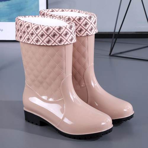 中筒加绒防水雨鞋女士中筒