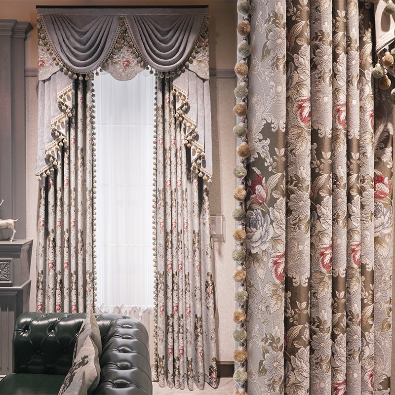欧式豪华客厅窗帘美式复古雪尼尔提花加厚别墅高窗定制法式卧室帘
