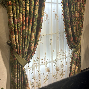 2025新款美式法式高档别墅加厚遮光高窗窗帘墨绿色复古大平层法式