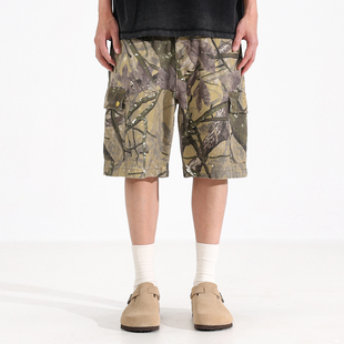 LOPEZ LAKE枯叶迷彩工装短裤男夏季美式宽松阔腿中裤休闲五分裤
