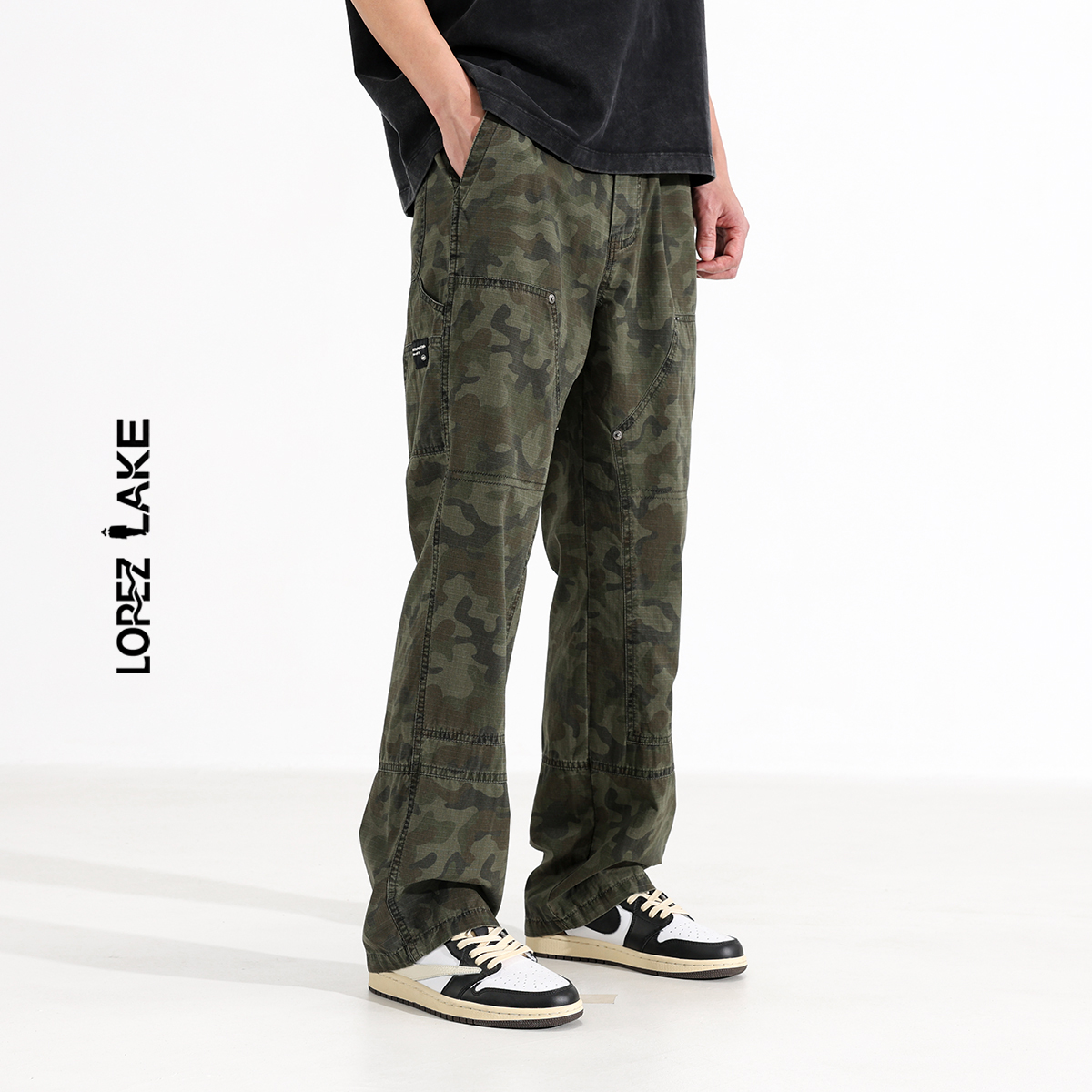 LOPEZ LAKE美式复古迷彩工装裤男春秋新款透气直筒休闲裤