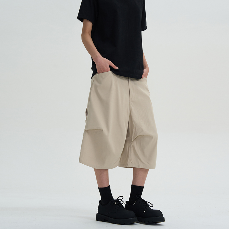 LOPEZ LAKE美式高街cleanfit褶皱休闲短裤男女潮阔腿宽松七分裤子