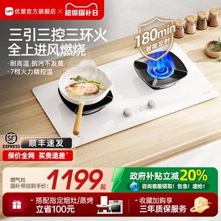 优盟UZ278B煤气灶双灶白色燃气灶家用上进风猛火 政府补贴20%