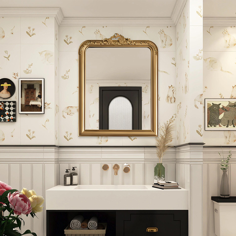 法式复古轻奢梳妆镜宫廷风雕花镜