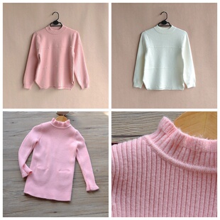 女童毛衣秋冬新款女宝孩子中高领加厚珍珠针织衫白色粉色公主毛衫